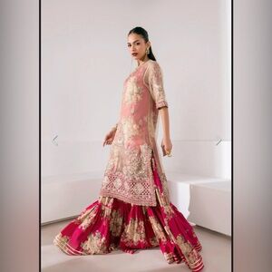 Elegant Pink and Cream Embroidered Dress